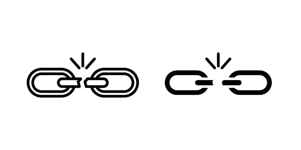 Broken link icon linear versions pack on white background Stock Illustration