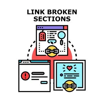 Broken links disconnecting web page sections concept Stockillustratie