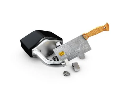 Broken lock and credit card in the form of a machete Isolated On White Backgr Stock Illustration