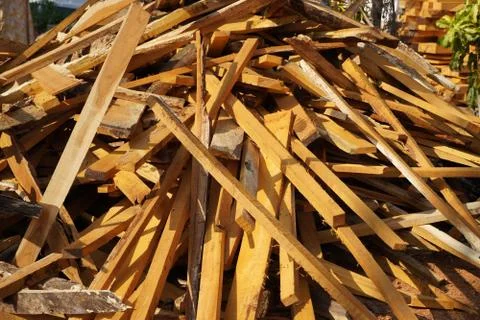 Broken long chunks of tree trunk. Close up broken pieces of wood. Pine timber Stock Photos
