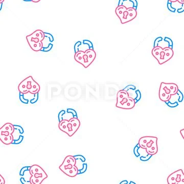 Broken love padlock vector seamless pattern Illustrazione stock