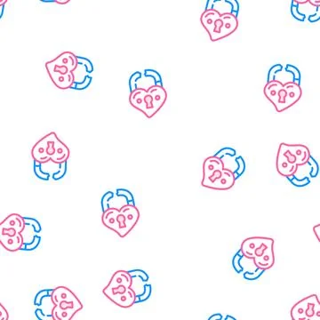 Broken love padlock vector seamless pattern Stock Illustration