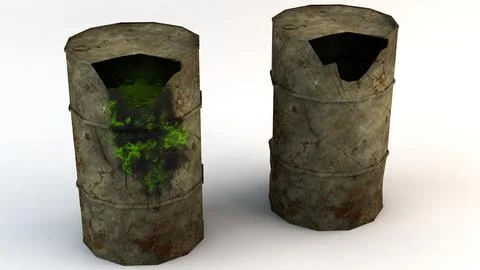 Broken Low Poly Barrels Game Ready 3D Model