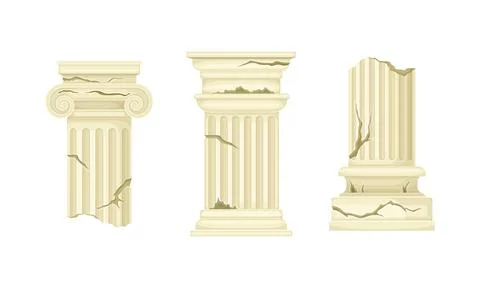 Broken Marble Pillars and Stone Column Ruins as Ancient Building Architectural Ilustración de archivo