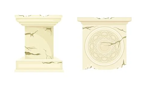 Broken Marble Pillars and Stone Column Ruins as Ancient Building Architectural Ilustración de archivo