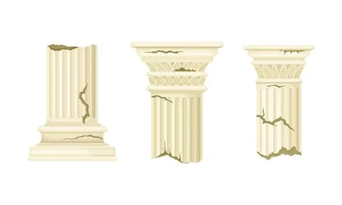 Broken Marble Pillars and Stone Column Ruins as Ancient Building Architectural Ilustración de archivo
