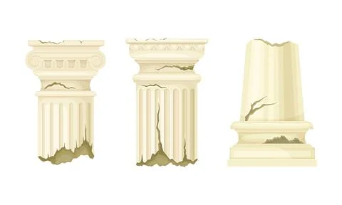 Broken Marble Pillars and Stone Column Ruins as Ancient Building Architectural Ilustración de archivo