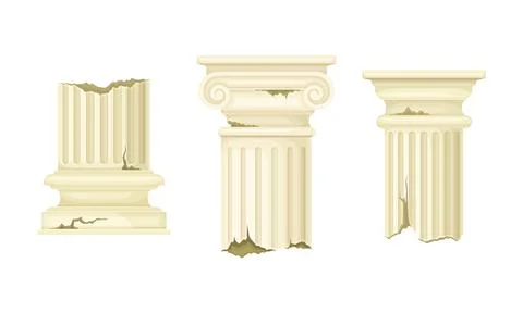 Broken Marble Pillars and Stone Column Ruins as Ancient Building Architectural Ilustración de archivo