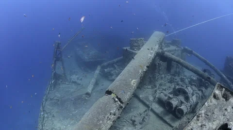 Broken mast on world war 2 shipwreck - SS Thistlegorm - HD1080p Stock Footage 37732292