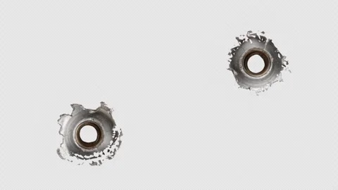 Broken metal cracks getting hit by gunshot bullets on Black Background Stock Footage 332140997