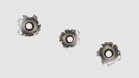 Broken metal cracks getting hit by gunshot bullets on Black Background Stock Footage 332141251
