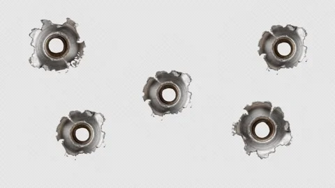 Broken metal cracks getting hit by gunshot bullets on Black Background Stock Footage 332141417