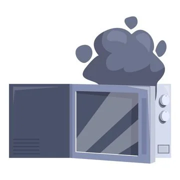 Broken microwave oven emitting smoke, kitchen appliance malfunction Stock Illustration