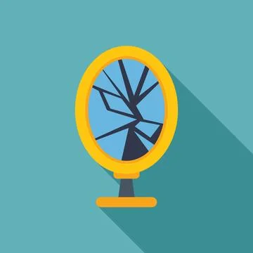 Broken mirror showing reflection being broken on blue background Stock Illustration