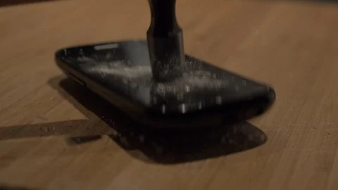 Broken Mobile Phone Screen smashed with hammer in slow motion Vídeo Stock 97182794