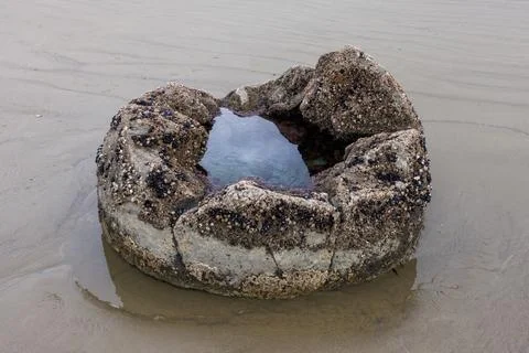 Broken moeraki boulder Stock Photos