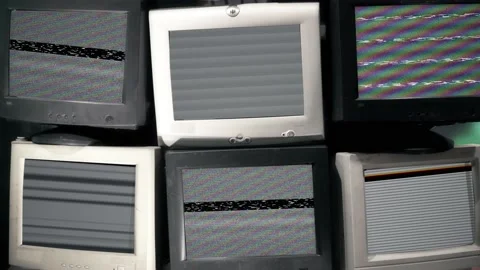 Broken Monitors Static Noise Interference, Pile of Old Televisions Stock Footage 161033961