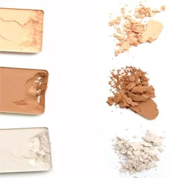 Broken neutral eye shadow make up trio isolated on a white background Stock Photos