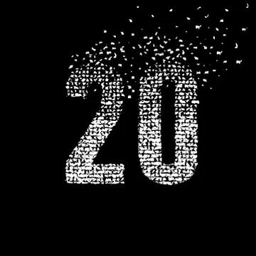 Broken numbers 20. Abstract number 20. Vector and illustration. Stock Illustration