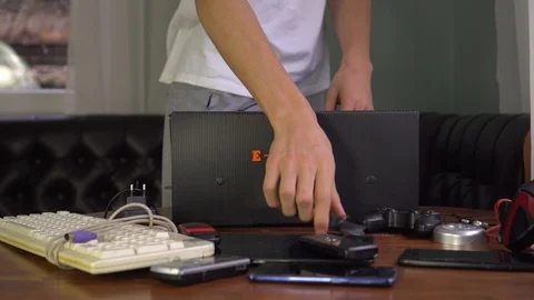 Broken obsolete electronic devices, equipment, computers, phone to recycle Stock Footage 127211477