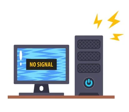 Broken old computer does not work and sparks. Stock Illustration