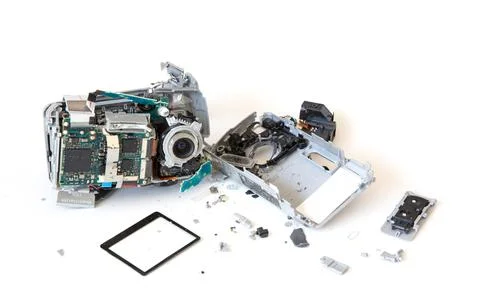 Broken old digital camera isolated, obsolete and not in use anymore Stock Photos