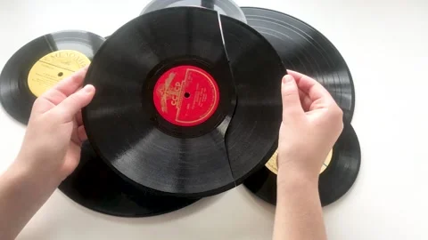 Broken old Soviet vinyl record. Stock Footage 141863286