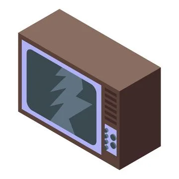 Broken old television showing static noise displaying cracks on screen Stock Illustration