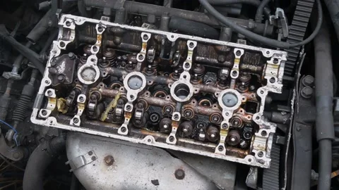 Broken open Cracked car auto engine Video stock 163650939