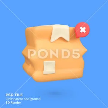Broken package isolated 3d render icon illustration PSDテンプレート