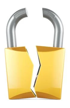 Broken Padlock. Hacked padlock, 3D rendering Stock Illustration