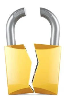 Broken Padlock. Hacked padlock, 3D rendering Broken Padlock. Hacked padloc... Stock Photos