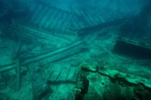 Broken part of shipwreck Stock Photos