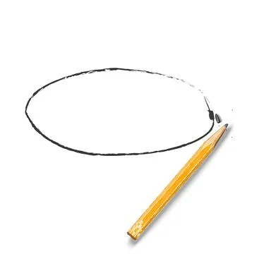 Broken pencil realistic vector drawing of a hand-drawn oval shape stroke on.. Stock Illustration