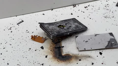 Broken phone. Hammer hitting the display breaks the mobile phone. Stock Footage 221138624