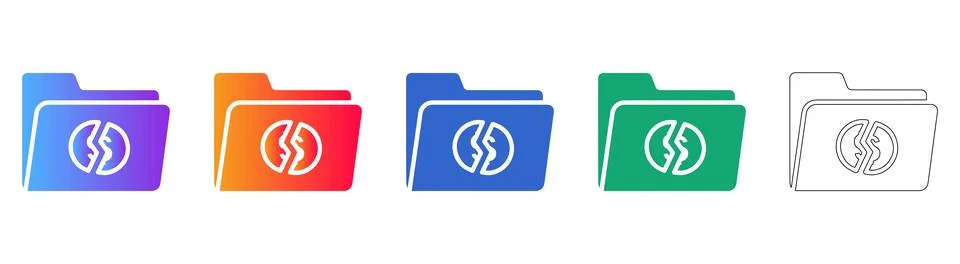 Broken Pie Chart Data Folder Icon Set Stock Illustration