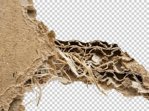 Broken piece of rough brown particle board wood texture isolated on transpa.. Stock Photos