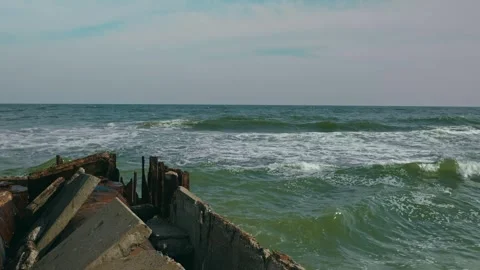 Broken Pier Black Sea Stock Footage 332075948