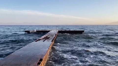 Broken Pier in a Windy Day Stock Footage 305783315