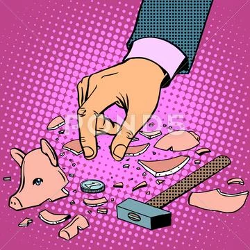 Broken piggy Bank with money Stock Illustration