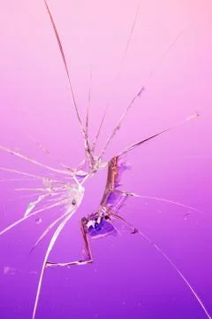 Broken pink glass window Stock Photos