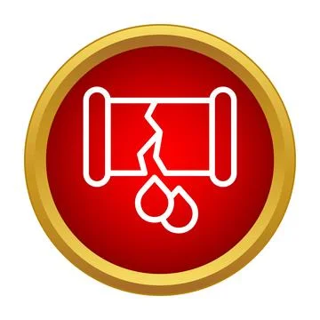 Broken pipe leaking water icon in red circle Stock Illustration