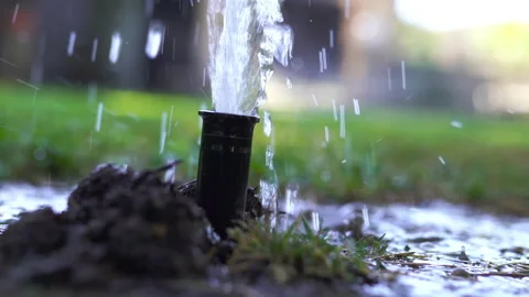 Broken pipe losing water under the pressure, problem of industrial pipeline Stock Footage 203836720