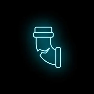 Broken pipe neon icon showing plumbing damage Stock Illustration