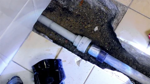 Broken Pipe, Water Pipeline, Pipe Repair, Metal and Polypropylene Pipe Stock Footage 120741701
