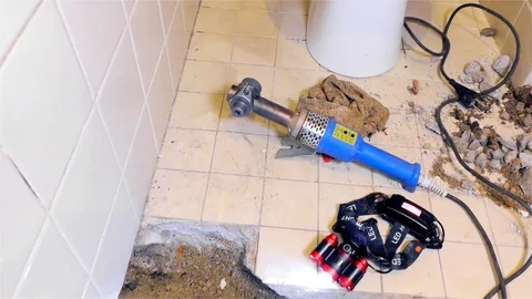 Broken Pipe, Water Pipeline, Pipe Repair, Metal and Polypropylene Pipe Stock Footage 120741925