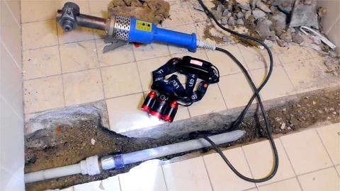 Broken Pipe, Water Pipeline, Pipe Repair, Metal and Polypropylene Pipe Stock Footage 120741968