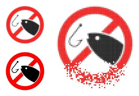 Broken Pixel and Halftone No Fishing Pictogram Stock Illustration
