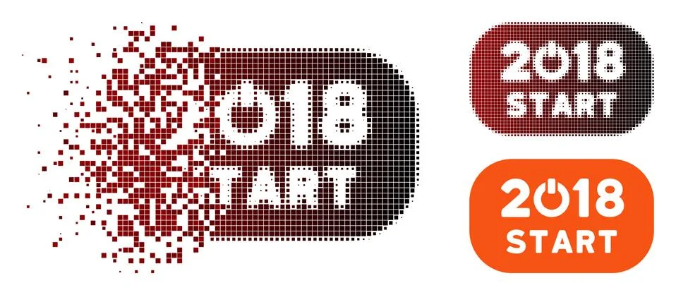 Broken Pixel Halftone 2018 Start Button Icon Stock Illustration