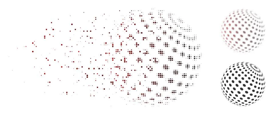 Broken Pixel Halftone Abstract Dotted Sphere Icon Illustrazione stock